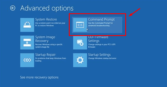 choose command prompt in windows 10