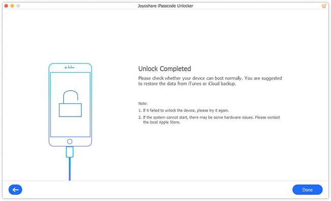 unlock completed with iPassCode Unlocker