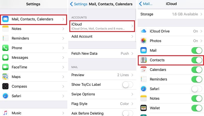 toggle icloud contacts