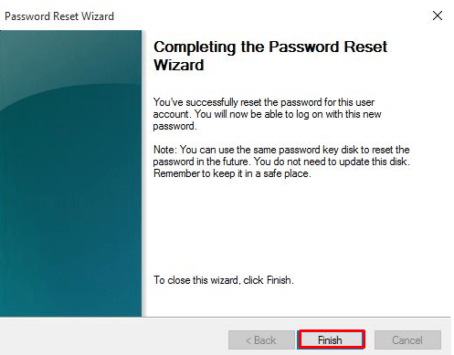 completing the password reset wizard in windows 8