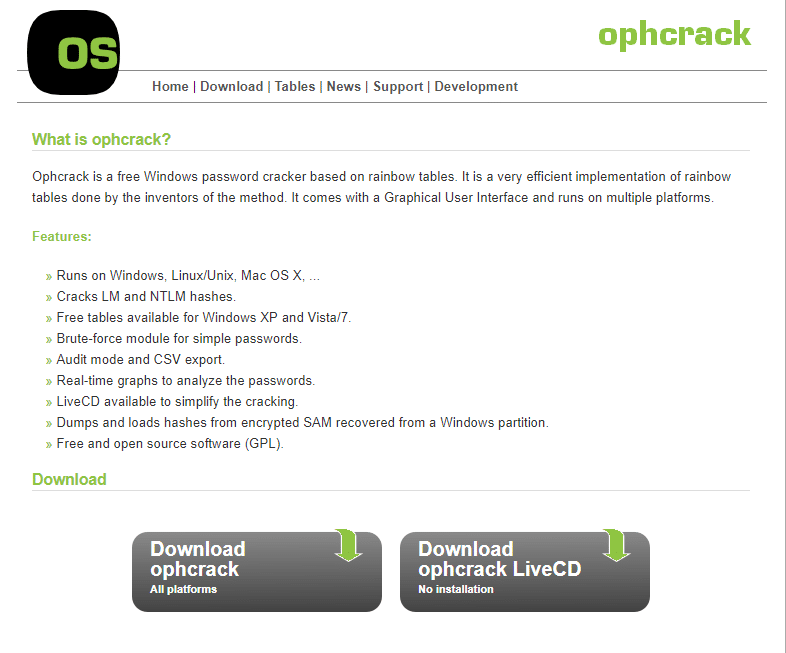 download ophcrack livecd option