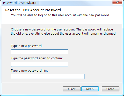 enter new password in windows 7