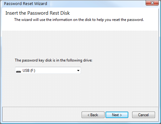 insert the password reset disk in windows 7