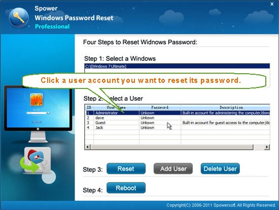 spower select user account in windows vista