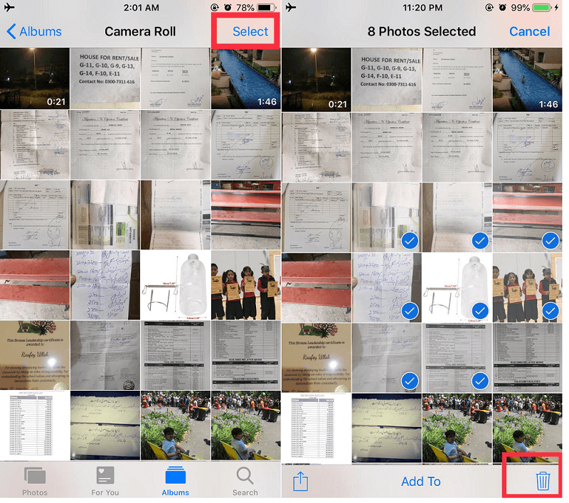 clean camera roll on iphone