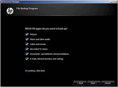 file backup program in hp recovery manager windows 7