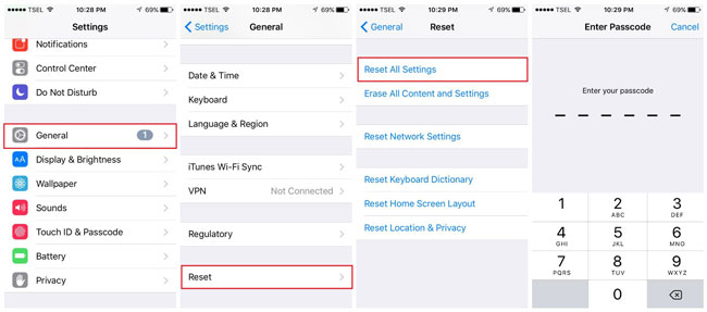 reset all setting in iphone