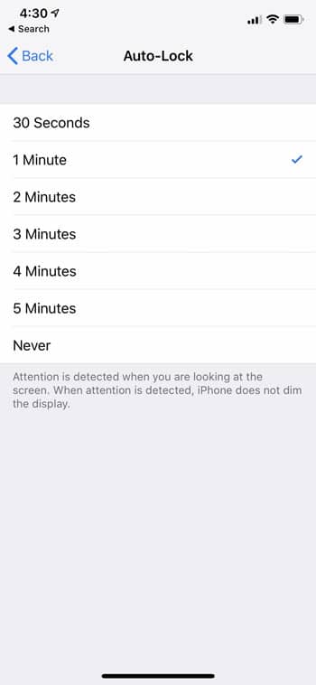 choose a time to automatically lock your iphone screen