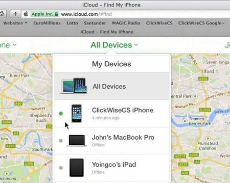 choose iphone from find my iphone