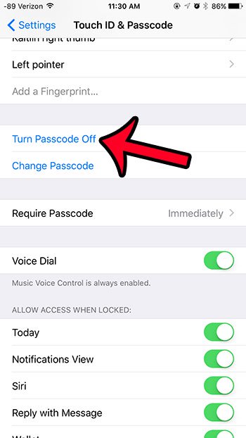 click on turn off passcode option