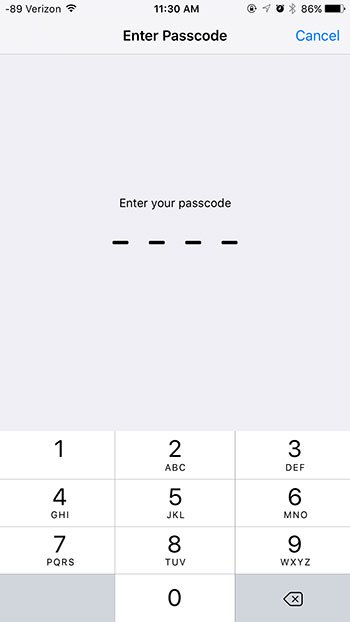 enter passcode to enter into turn off lock screen menu