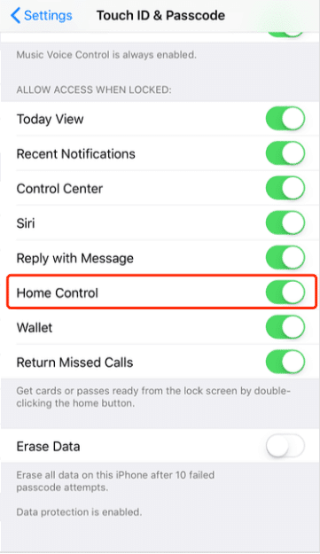 turn off home control option
