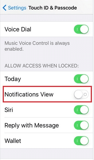 turn off notifications view option