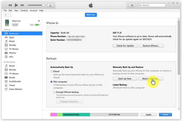 manually restore backup in itunes
