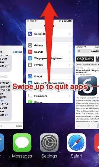 swipe up to quit apps running on iphone