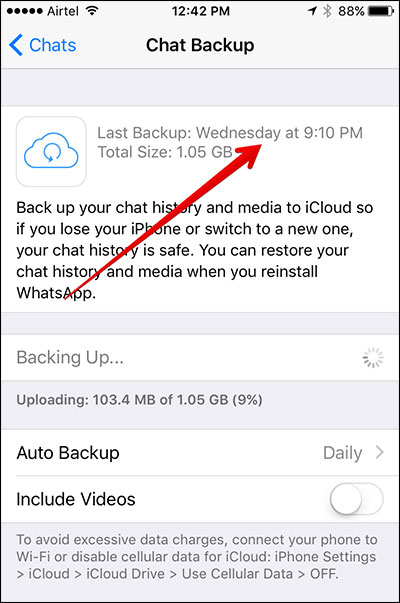 whatsapp find out last backup