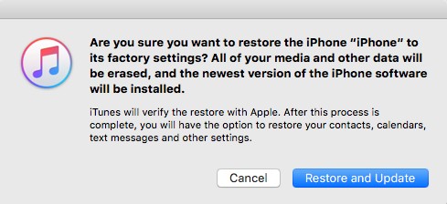 confirm to restore iphone to factory setting in itunes