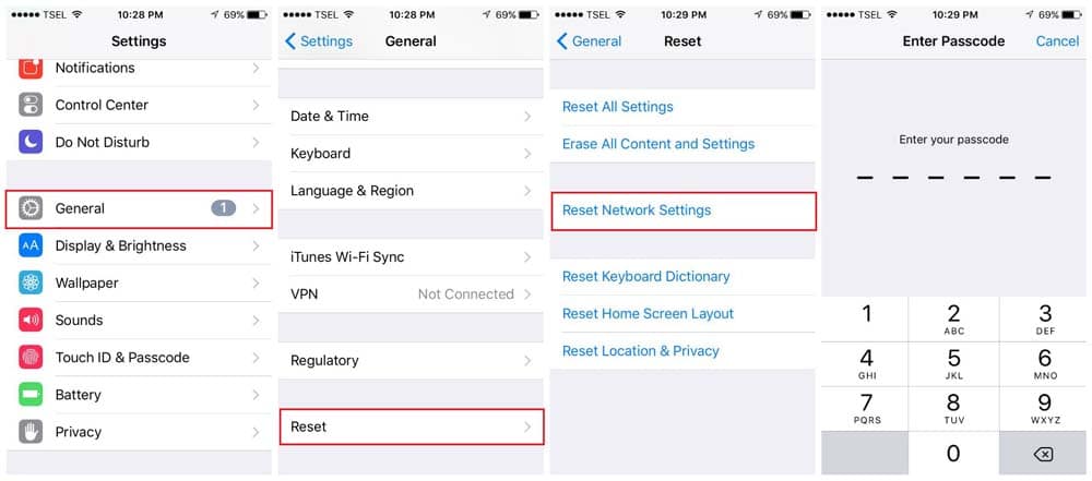 reset networking setting in iphone