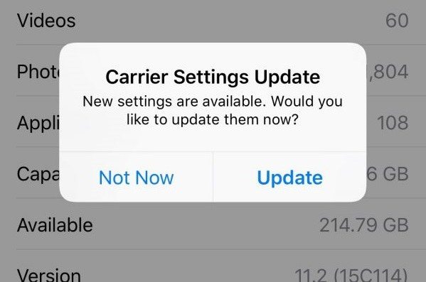 update carrier setting in iphone