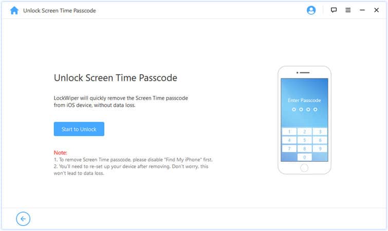iMyFone LockWiper screen time password start to unlock