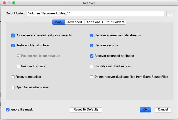 R-Studio for mac recovery dialogue box