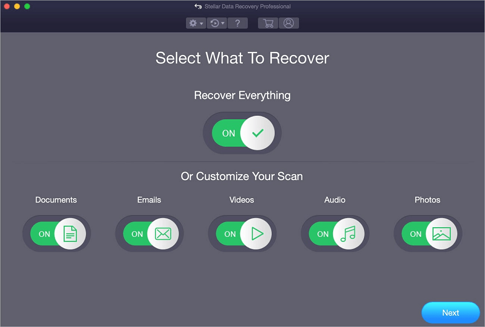select what you wish to recover with stellar data recovery mac