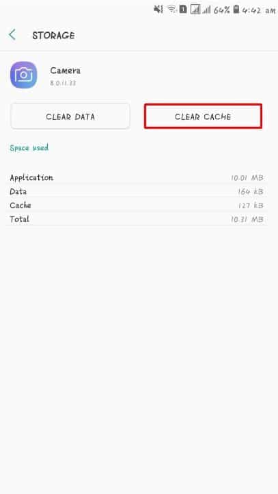 clear cache for android camera