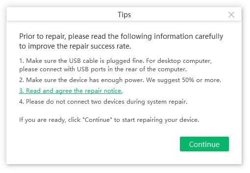 information prior to repair in reiboot for android