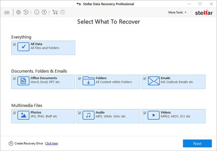 Stellar Professional Data Recovery – Choose Files to Recover