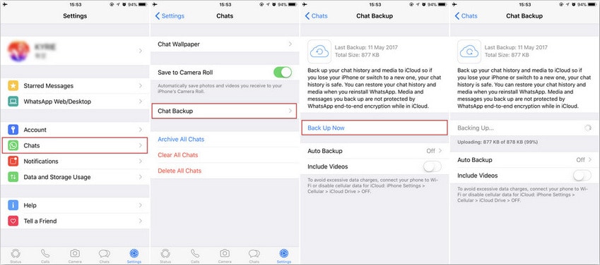 back up iphone to transfer whatsapp messages to the android phone