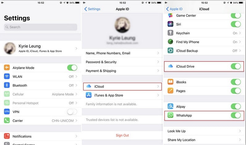 transfer whatsapp data from iphone to iphne via icloud
