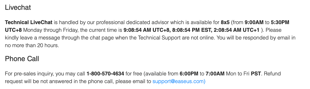 easeus customer support page