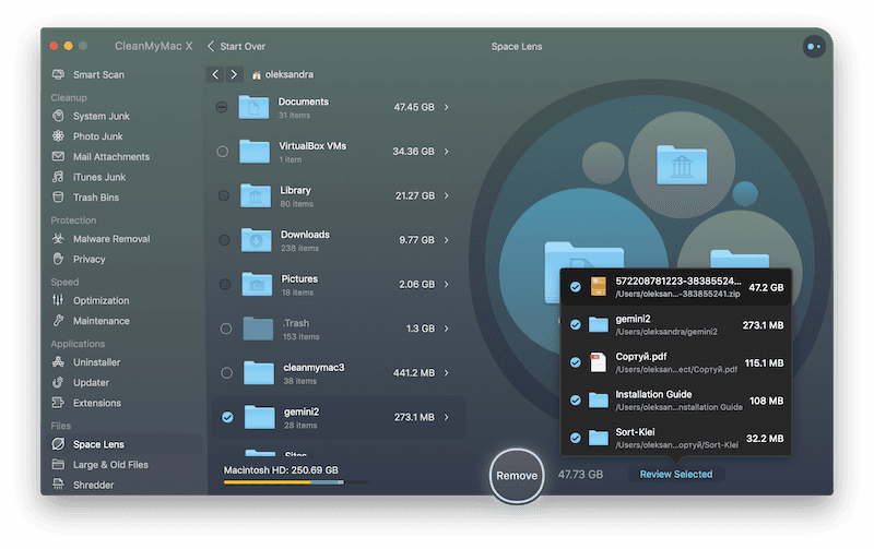 CleanMyMac Space Lens Option