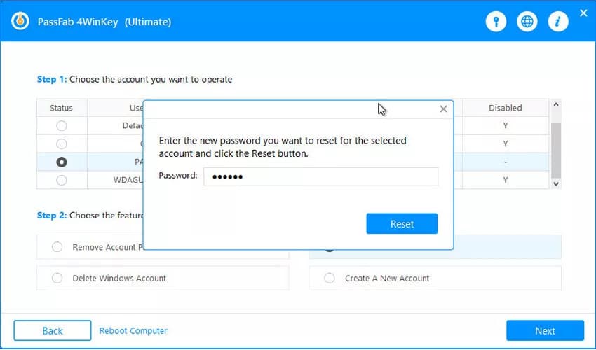 PassFab 4WinKey Enter New Account Password