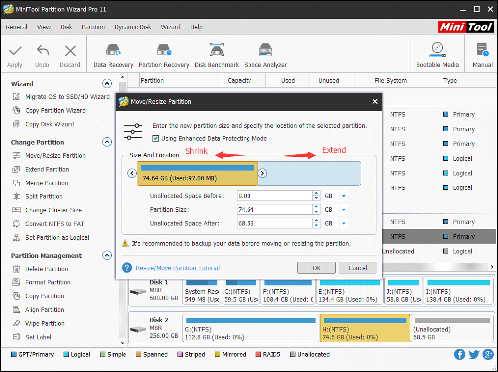 MiniTool Partition Wizard – Shrink or Extend Partition
