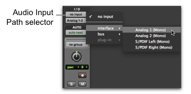 Avid Pro Tools – audio input path selector