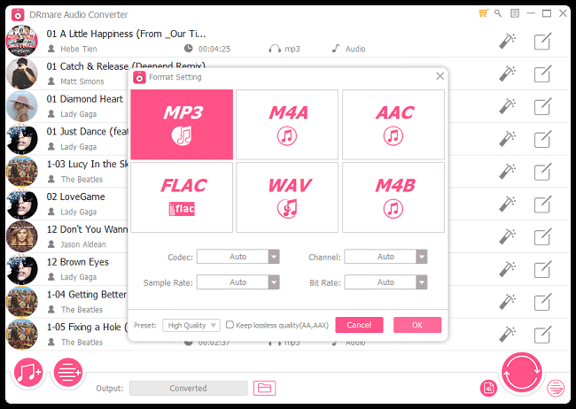 select the output format and edit id3 tag details