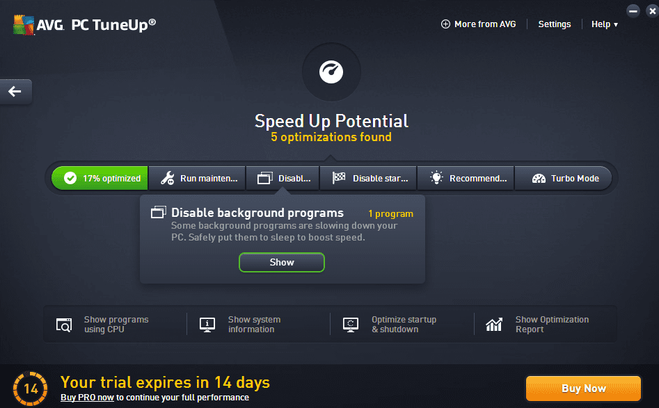 AVG Tuneup disable background tab