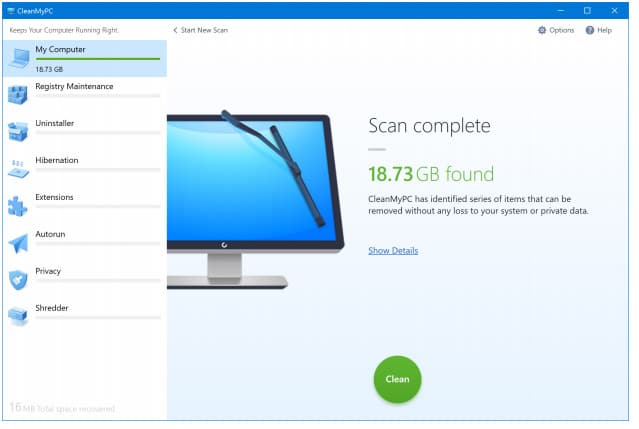 CleanMyPC – scanning complete