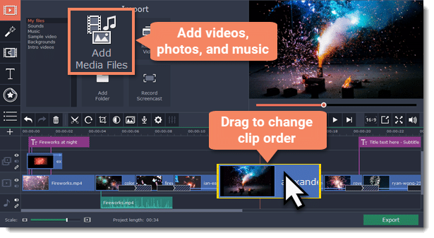 Movavi Video Editor – main interface and how to add and arrange clips