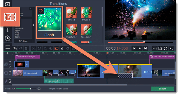 Movavi Video Editor – apply a transition between clips