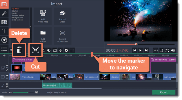 Movavi Video Editor – cut and delete videos from the timeline