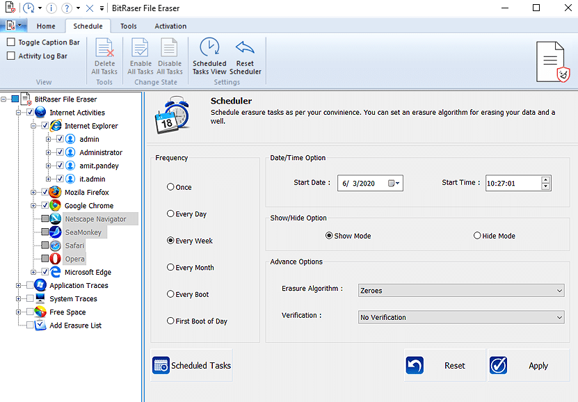 BitRaser File Eraser – scheduler options