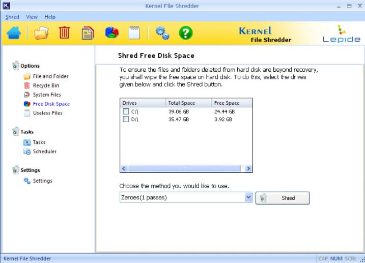 Kernel File Shredder – shred free disk space